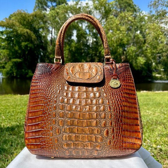 Vintage Brahmin Pecan Cecilia Flap Melbourne Leather Alligator Croc Tote &Wallet - Picture 6 of 16